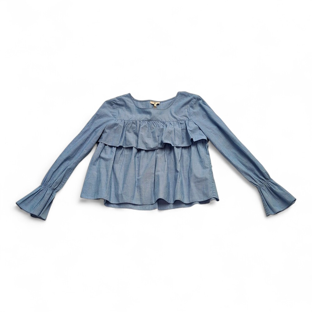 Joie Ruffle Peplum Blouse XS Light Blue Long Sleeve